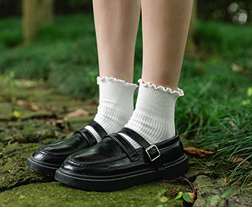 Semoholli Women Socks, Women Ankle Socks, Lovely Double Needle Solid Color Lace Edge Relent Lady Socks #TOP1