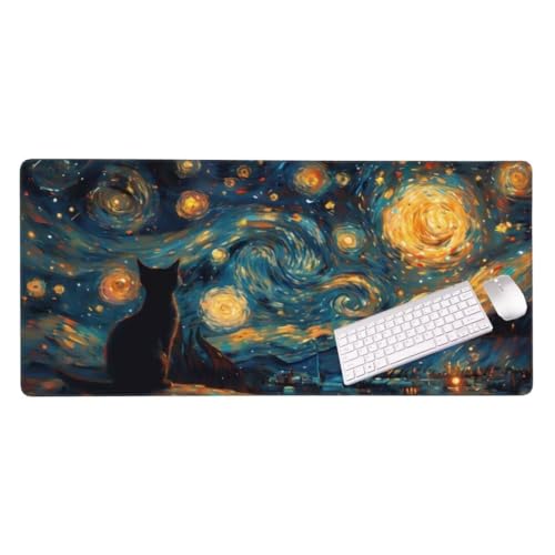 Tapis de Souris Gaming XXL Mousepad 900 x 500 mm Grand Tapis Souris, Ciel étoilé Van GoghTapis Souris pour Clavier et Bureau avec Bords Surpiqués et Dos Antidérapant pour Gamer Personnel S-3557