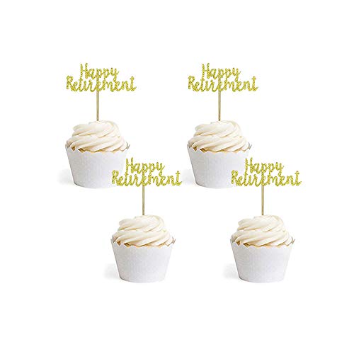 24 Pcs Gold Happy Retirement Cupcake Topper Retirement Cake Decoration For Retired Party Cake Decoration Party Supplies #TOP2