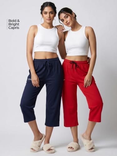 Image of Fflirtygo Women's Cotton Plain Calf Length Capri | Nightwear Short Pyjama | 3 /4th Solid Pyjama Pant | Regular Fit Casual & Lounge Wear Capri Combo (Pack of 2)
