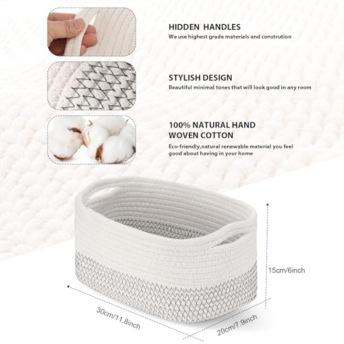 Image of Sawysine 6 Pcs Storage Baskets Bulk for Organizing Cotton Rope Woven Basket with Handles for Gift Cloth Shelves Blanket Toys Living Room(White Grey)