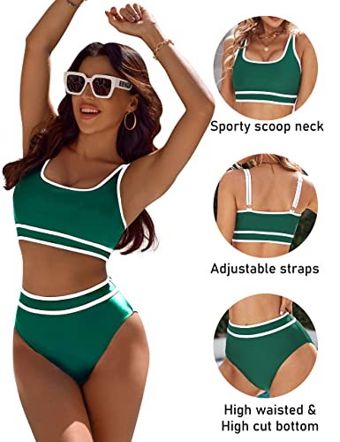 Image of BMJL Women's High Waisted Bikini Sets Sporty Two Piece Swimsuits Color Block Tummy Control Modest Bathing Suit