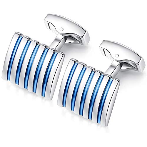 HONEY BEAR Rectangle Striped Cufflinks for Mens Business Wedding Gift Blue3
