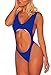 Viottiset Women's Cutout Thong One Piece Swimsuit High Cut Swimwear Sexy Monokini Blue Small