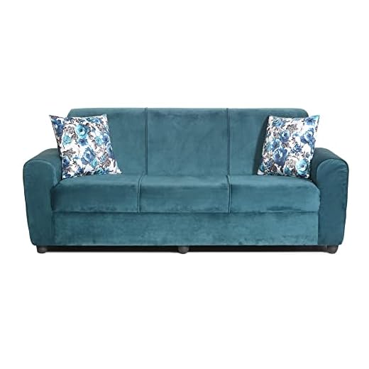 Western Comforts 3 Seater Hilton Bluish Green Swade Fabric 3-Person Sofa (Finish Color - Bluishblue, Pre-Assembled) (Hilton Blue)