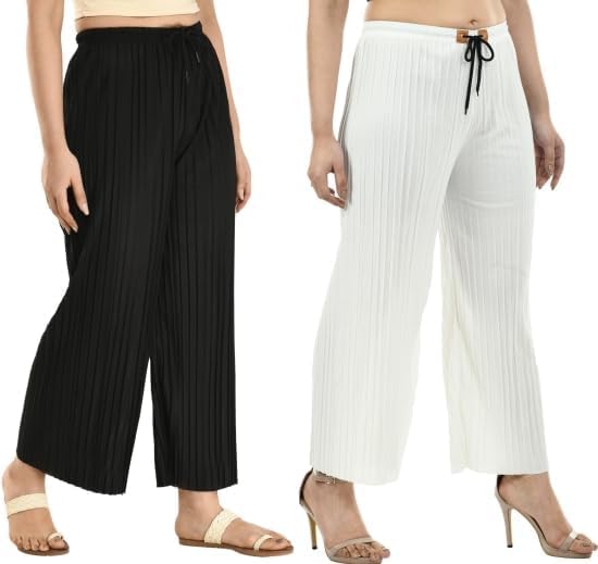 aalit Women's Lycra Palazzo Pants - Stretchable, Comfortable & Stylish | Premium Free-Size Bottom Wear for Casual, Office & Party Outfits | Pack of 2-picture-13