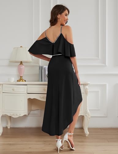 MUADRESS Women Prom Spaghetti Strap Flutter Sleeve V Neck Sparkly Midi Dress Elegant Flowy Ruffle Wedding Guest Hi-Lo Dress3