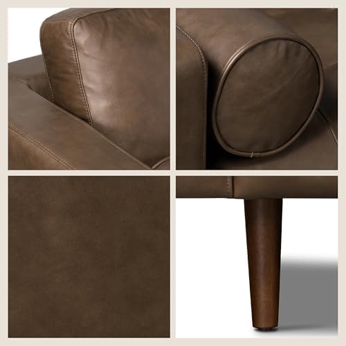 Poly & BARK Napa 88.5" Sofa – Cocoa Brown Full-Grain Pure-Aniline Italian Leather, Feather-Down Cushioning, Kiln-Dried Solid Wood Frame, Walnut Legs - Thumbnail 5