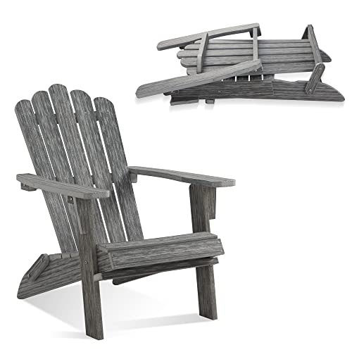 Acuel Folding Adirondack Chair, Poly Lumber Fire Pit Chair, Durable All-Weather Patio Chairs For Garden, 350 Lbs Support Oversized Adirondack Chair (Grey, 1 Pc) #TOP1