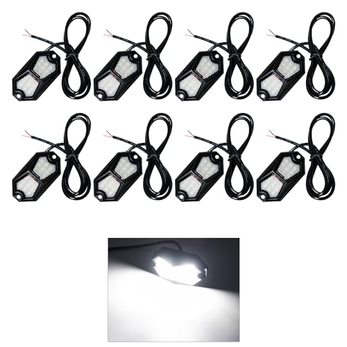 GZ5CG Led Rock Lights White 8 Pods Aluminum Housing Waterproof 18LEDs 210 Degree Wide Angle 12V 24V for Jeep Offroad Truck UTV Camper (8 Pods)