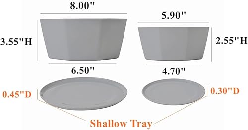 Miniatura 2 de BangQiao Paquete de 8 macetas de plástico poco profundas de 8.00 pulgadas y 5.90 pulgadas, recipiente octágono con bandeja para suculentas, cactus
