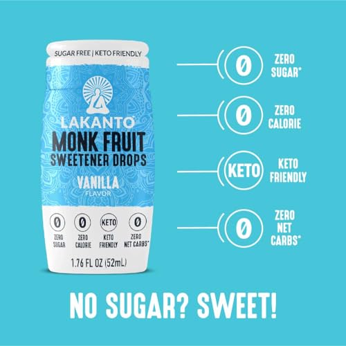 Lakanto Liquid Monk Fruit Extract Drops, Sugar Free Sweetener for Coffee, Tea, Smoothies, Oatmeal, Cereal, Yogurt, Cocktails, Zero Calorie, Zero Sugar, Sugar Substitute, Keto - Vanilla, 1.76 fl oz (Pack of 1)