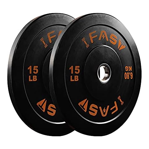 Olympic Weight Plates, Rubber Bumper Plates, 2 Inch Steel Insert 10lb/15lb/25lb/35lb/45lb/55lb/ Bundle Options Available for Home Gym Strength Training, Weightlifting, Weight Bench Press and Workout (15 LB -1 Pair) Cover