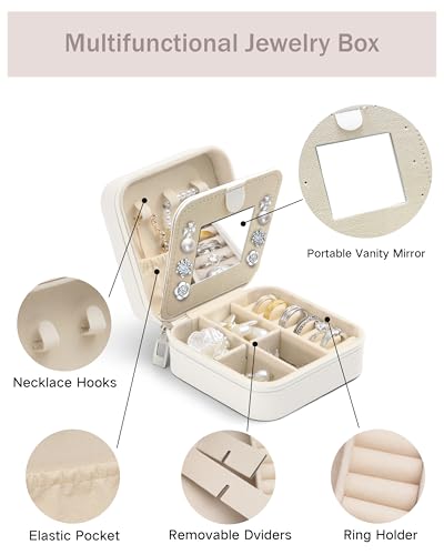 Personalized Jewelry Travel Case(with mirror) with Your Name and Birth Flower,Personalized Gifts for Women - Festival gifts, Bridesmaids Gifts, Small Travel Jewelry Box Organizer for Girls (white) — view 4