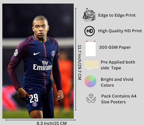 Image of Kylian Mbappe Posters - Football Posters for Wall Set of 8 300 GSM 12x8 Inch - Football Accessories - Gift for Football Lovers - Mbappe Wall Sticker - Football wallpaper - Football Stickers
