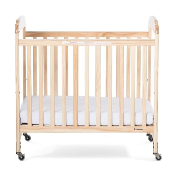 Foundations serenity compact clearview daycare baby crib fixed side durable wood construction adjustable mattress board clear end panels includes 3 infapure foam mattress natural  urban country home decor