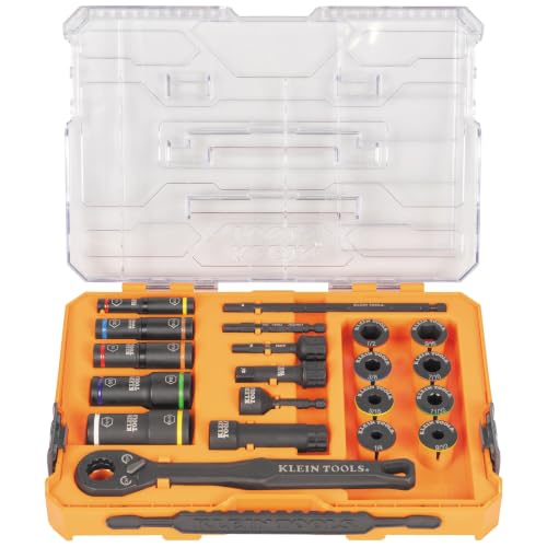Klein 65240 Flip socket and pass-through socket set, SAE, 20-piece