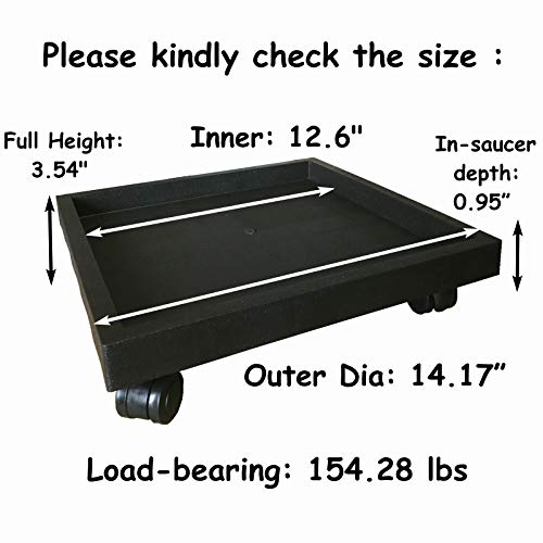 Wanderingdonkey 14 Inch Square Heavy Duty Plant Caddy With Wheels,Rolling Stand Pot Trolley,Wheeled Planter Saucer Tray,Potted Flower Mover Dolly Casters Round Coaster For Indoor Outdoor, Brown #TOP1