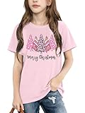 HQP Girls Christmas Shirt Kids Christmas Tree Graphic T-Shirt Boys Girls Funny Xmas Holiday Tee Tops 5-14 Years