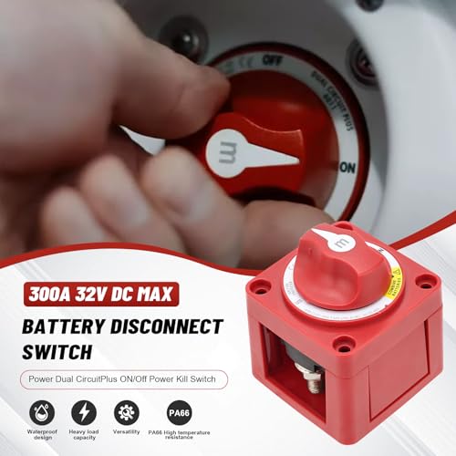 Battery Disconnect Switch - Waterproof & Heavy Duty 300A 32V DC MAX Power Dual CircuitPlus ON/Off Power Kill Switch for Marine Car Vehicle RV Trailer - Ignition Protected