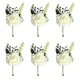 6 Stück Hochzeit Braut Blumen Anstecker, Rose Blumen Anstecker, Hochzeitsanstecker der Männer, Hochzeit Rose Blumen Anstecker, Hochzeitsbrosche, für Party Prom Männer Anzug Dekoration, Weiß
