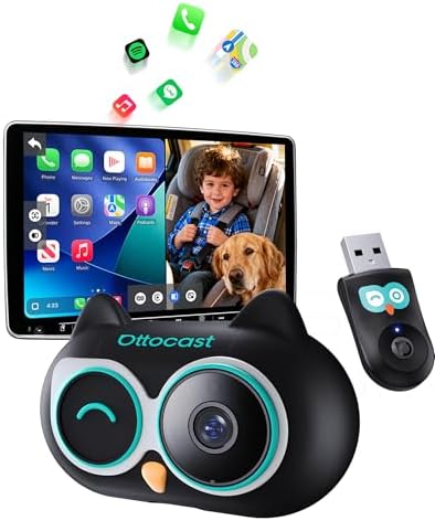 OTTOCAST Cabin Care Car Adapter with Baby Car Camera, 2026 Wireless CarPlay Plug-and-Play, Display on CarScreen, 1080P Rear Seat Monitor, Split Screen Navigation, for Parents & Pet Owners
