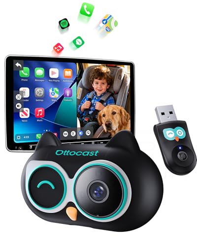 OTTOCAST Cabin Care Car Adapter with Baby Car Camera, Wireless CarPlay Display on CarScreen 2026, Plug-and-Play 1080P HD Rear Seat Baby Monitor, Split Screen Navigation, for Parents & Pet Owners