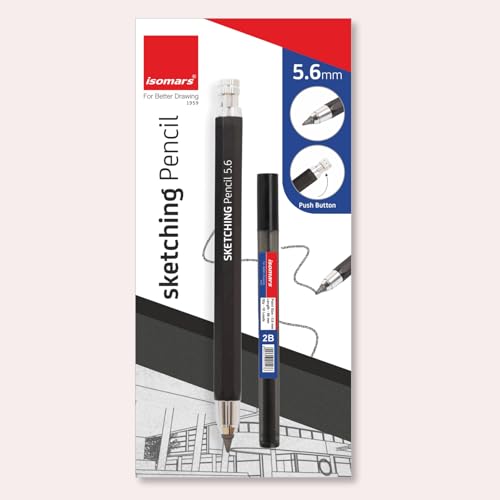 Image of Isomars Sketching Pencil 5.6MM with 2B Thick Lead Refill, Push Button Clutch Pencil for Drawing, Shading, Drafting, Architectural Sketching, Technical Illustration, Artist Graphite Holder