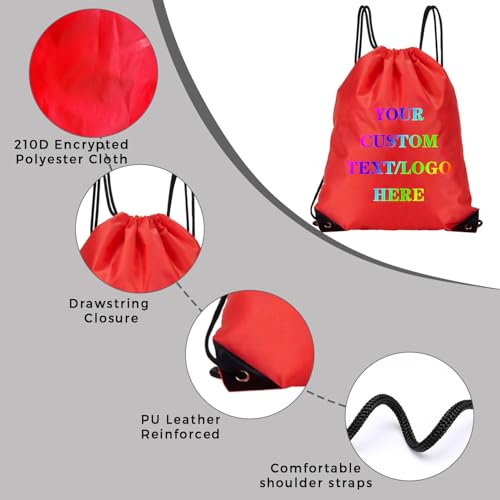 Custom Bags With Your Logo Set of 100 Custom Backpack Draw String Bags Pack Bulk for Travelling Swimming Gym Everyday Use (Red)