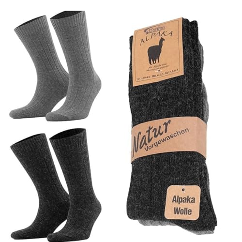 Alpaca Wool Socks for Men & Women, Extra Thick Loose-Fit Thermal Warm Socks, Alpaca-Merino Blend Cozy Winter Socks 2-Pack