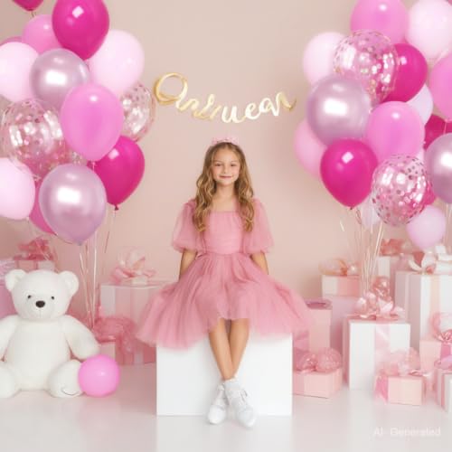 Image of Zesliwy Pink Balloon Hot Pink Balloons Set, 50pcs 12inch Pastel Light Pink Metallic Pink Confetti Balloons for Princess Birthday Wedding Bridal Shower Valentine's Day party Decorations