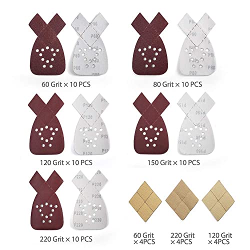 Sanding Sheets For Black And Decker Mouse Sanders, 50Pcs 60 80 120 150 220 Grit Sandpaper Assortment With Extra Tips For Replacement, 12 Holes Hook And Loop Detail Sander Sanding Pads Sand Paper #TOP3