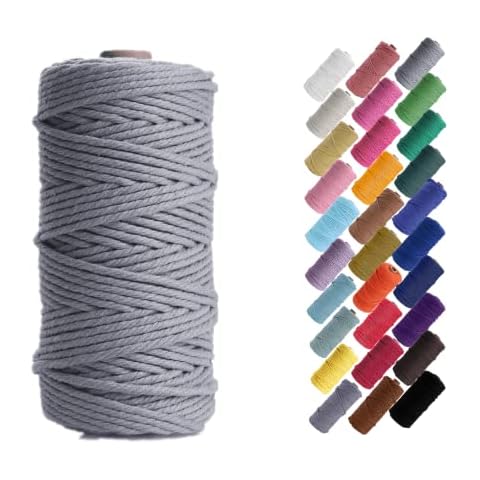 HAPYLY Macrame Cord Natual Macrame Cotton Cord DIY Craft Cord Spool Twine Rustic String Cotton Rope for Wall Hanging,Plant Hangers,Crafts,Knitting,Decorative Projects 3mm x100m (Gray) Cover