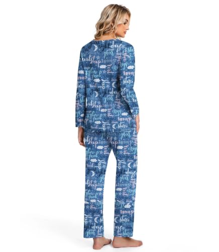 Image of ENJOYNIGHT Womens Pajama Set Cotton Pjs Long Sleeve Sleepwear with Pockets | Two Piece Crew Neck Sleep Set, Elastic Waist Long Pant, Lightweight Loungewear