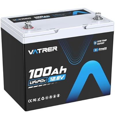12V 100Ah Group 24 Lithium Deep Cycle Battery, 100A BMS Rechargeable LiFePO4 Battery, Low/High Temperature Cutoff Protection, 1.28kW Max Load Power for RVs, Boats, Off-Grid, Home Energy Storage