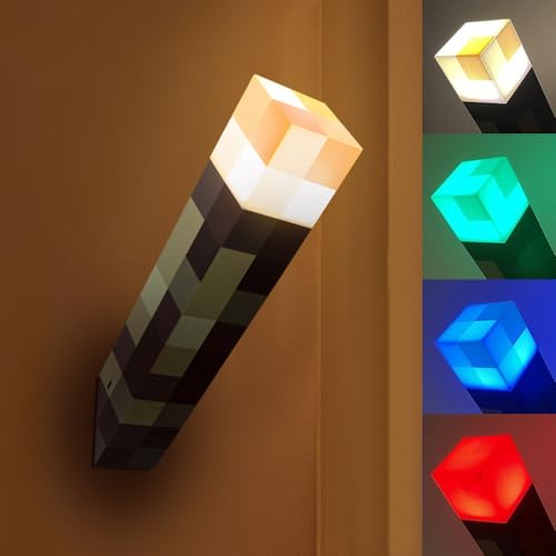 Nzkeuf 4 Farben Wall Fackel Nachtlicht 28cm Lampe Fackel Wandlampe Lampe Fackel beleuchtung mit Sound und Haken USB wiederaufladbar für 3D Kinderzimmer Gaming Room Decoration