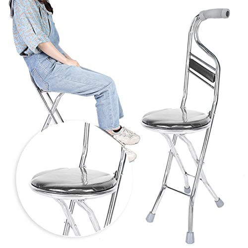 Folding Cane Seat, Foldable Walking Hand Stick Adjustable Thickening Travel Seat Cane Stool Elderly Stainless Steel Lightweight Four-Leg Hand Walking Stick Seat For Mobility Aid(Black) #TOP28