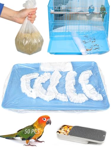 Niwaes 50 Pcs Large Disposable Bird Cage Liners, 34'' X 22'' Plastic Parakeet Cage Liner Bag Birds Cage Tray Liners Universal Film Bird Cage Accessories for Finches Canaries Cockatiels Birdcage