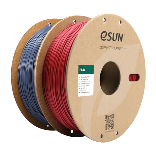 Image of eSUN PLA+ Filament 1.75mm, 3D Printer Filament PLA Plus, Dimensional Accuracy + /- 0.03mm, 1KG per Spool, 2 Spools 3D Printing Filament, Fire Engine Red + Grey