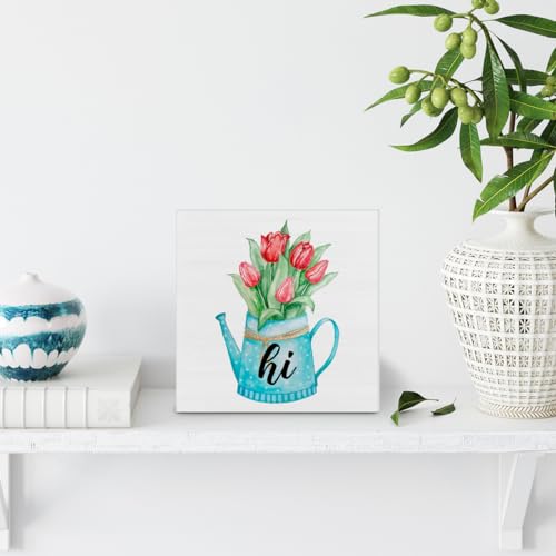 Hijie-Rustic-Spring-Tulip-Wood-Sign-5-x-5-Inches-Indoor-Decor Hijie Rustic Spring Tulip Wood Sign 5 x 5 Inches Indoor Decor