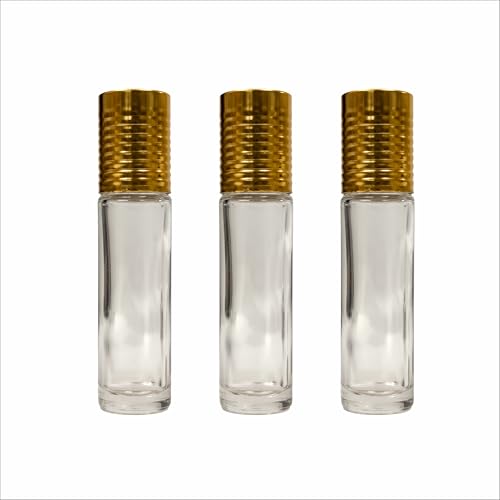 Image of by Riza Fragrance 6ml Refillable Roll-On Attar Bottle | Pack of 3 | Leakproof Clear Glass Empty Bottle with Plastic Roller & Golden Cap for Perfumes, Essential Oils, Lip Balm, etc.