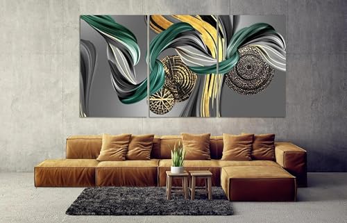 Décoration murale extra large pour salon moderne, triptyque de cadres abstraits vert
