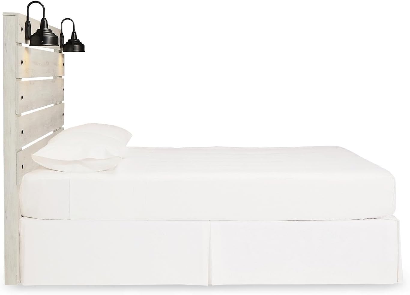 Signature Design by Ashley Cambeck King Panel Headboard, Whitewash | Rustic farmhouse style, 2 LED lights, 2 USB charging ports, Engineered wood and decorative laminate