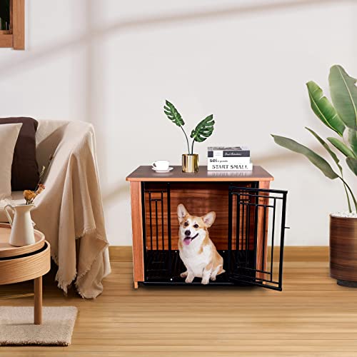Wooden Dog Crate Furniture Style 32'', Decorative Dog Kennels End Table Wire Door with Lock Small Animal House with… - Image 6
