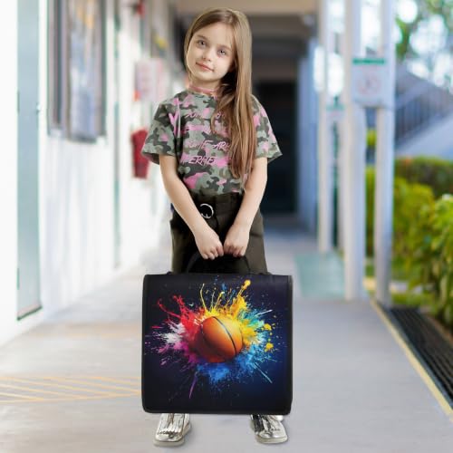 Image of Custom 3 Ring Zipper Binder Basketball Colorful Sport Personalized Name 1.5 Inch Binders Large Capacity Multi Pockets for School Office Supplies