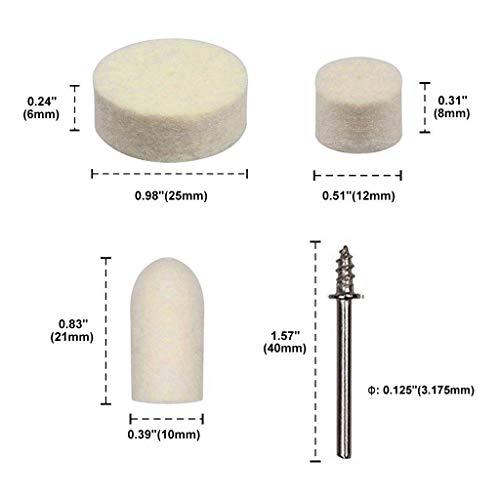 Yesallwas 100PCS Polishing Kit for Dremel Polishing heads Wool Felt Buffing Kit Polishing Wheel for Dremel Rotary Tool Accessories 1/8" Shank for Glass Jewelry Metal Stone Polishing - Image 4