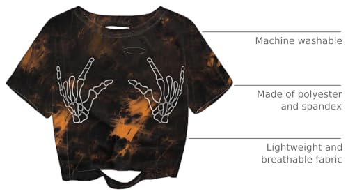 Image of Avanova Women Skull Finger Graphic Distressed Tee Shirt Ripped Short Sleeve Crop Tops