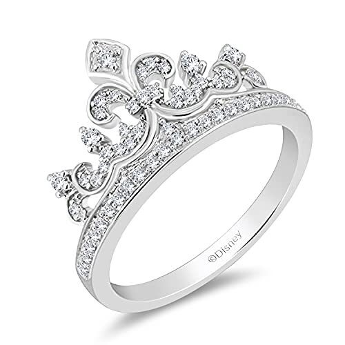 Jewelili Enchanted Disney Fine Jewelry Sterling Silver 1/4 CTTW Princess Crown Majestic Ring