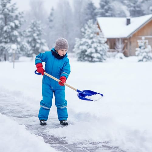 Pala de nieve para niños mango de madera portátil de 30 pulgadas azul oscuro 4