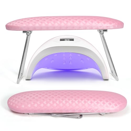 Krofaue Arm Rest for Nails Tech Professional Microfiber Leather Nail Hand Rest Stand Arm Rest for Acrylic Nails Cushion Hand Holder with Non-slip - Nail Technician Use Must Have (Pink)